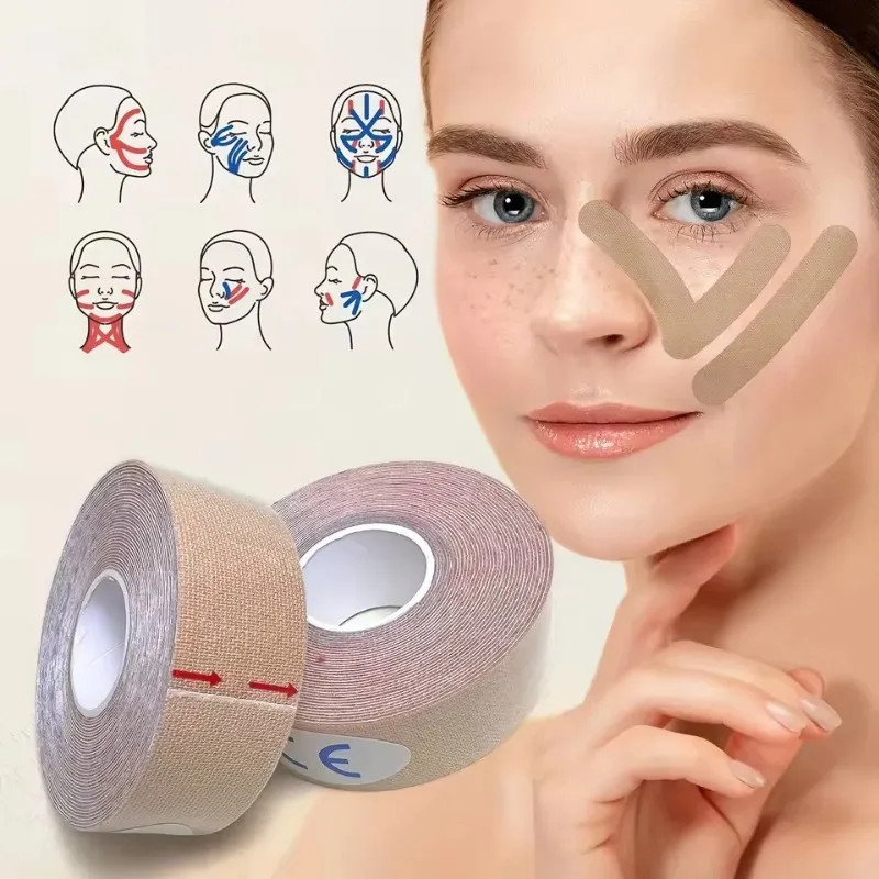 Fita de Kinesiologia em Rolos de 5M para Rosto, Pescoço e Olhos, Lifting Facial, Removedor de Rugas, Adesivo, Bandagem Elástica, Ferramenta para Cuidados com a Pele Facial