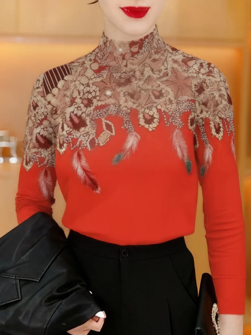 

Элегантная зимняя терморубашка с флисовой подкладкой, толстыми длинными рукавами и принтом, для мам, женщин среднего и пожилого возраста, стандартный крой.