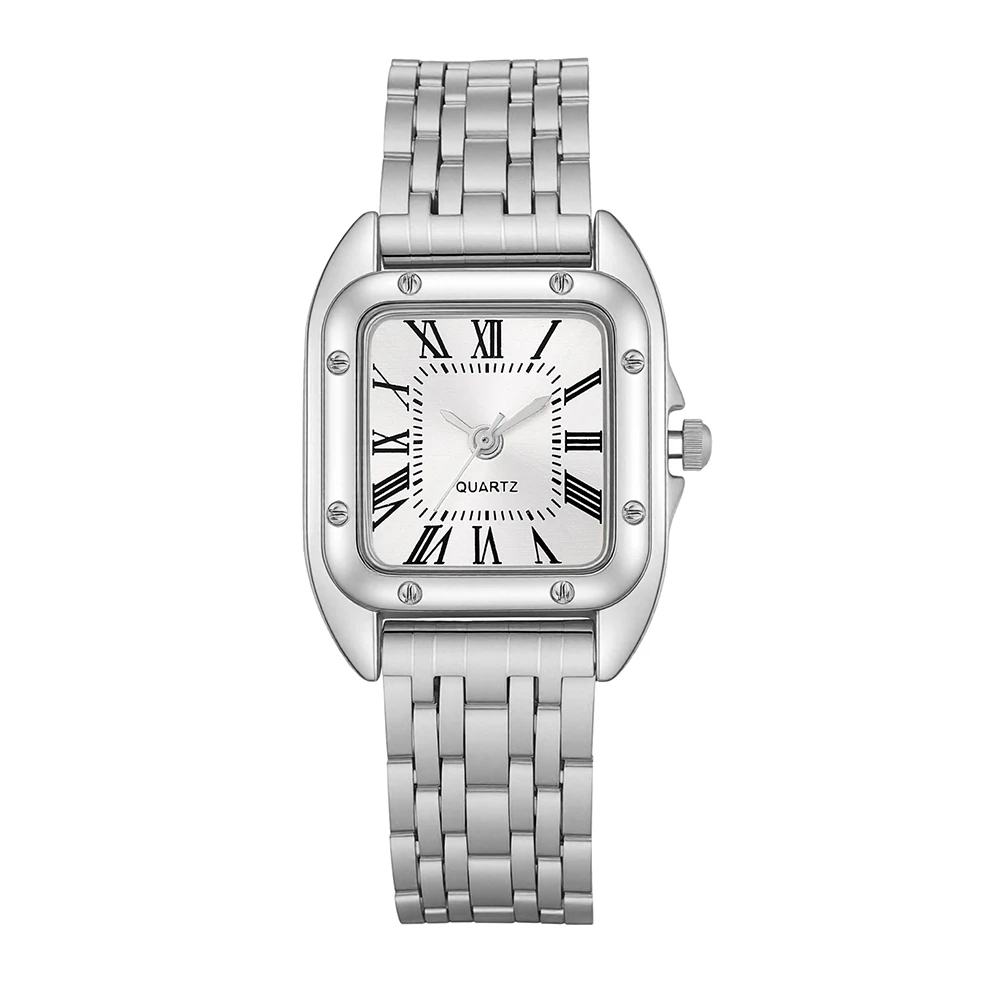 ساعة كوارتز بسوار فولاذي بقرص روماني أنيق جديد لهدايا عيد الميلاد والهالوين