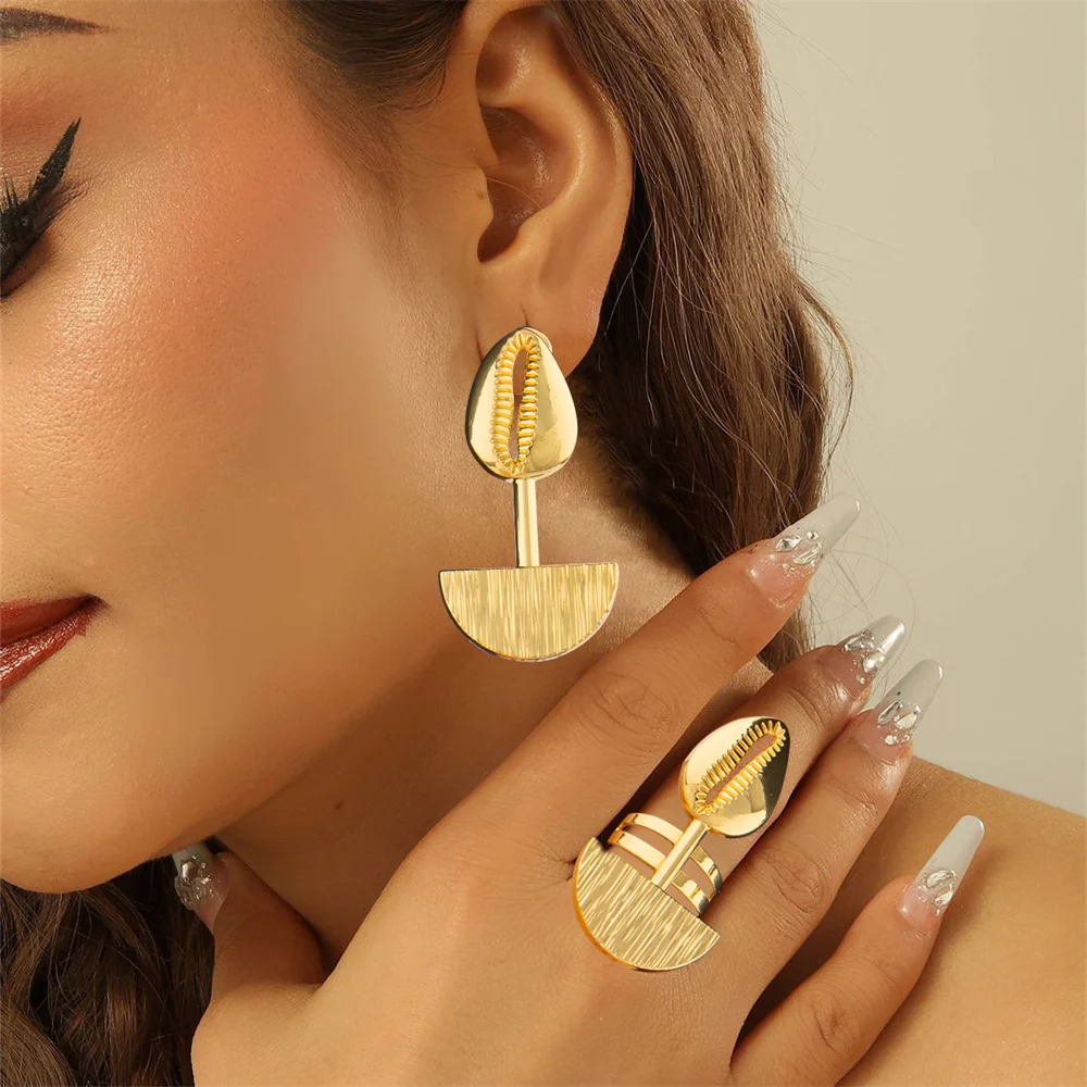 African 18k Gold Color Jewelry Set for Party Clip Earrings and Finger Ring 2Pcs Set for Engagement Dubai Earrings Ring Jewelry