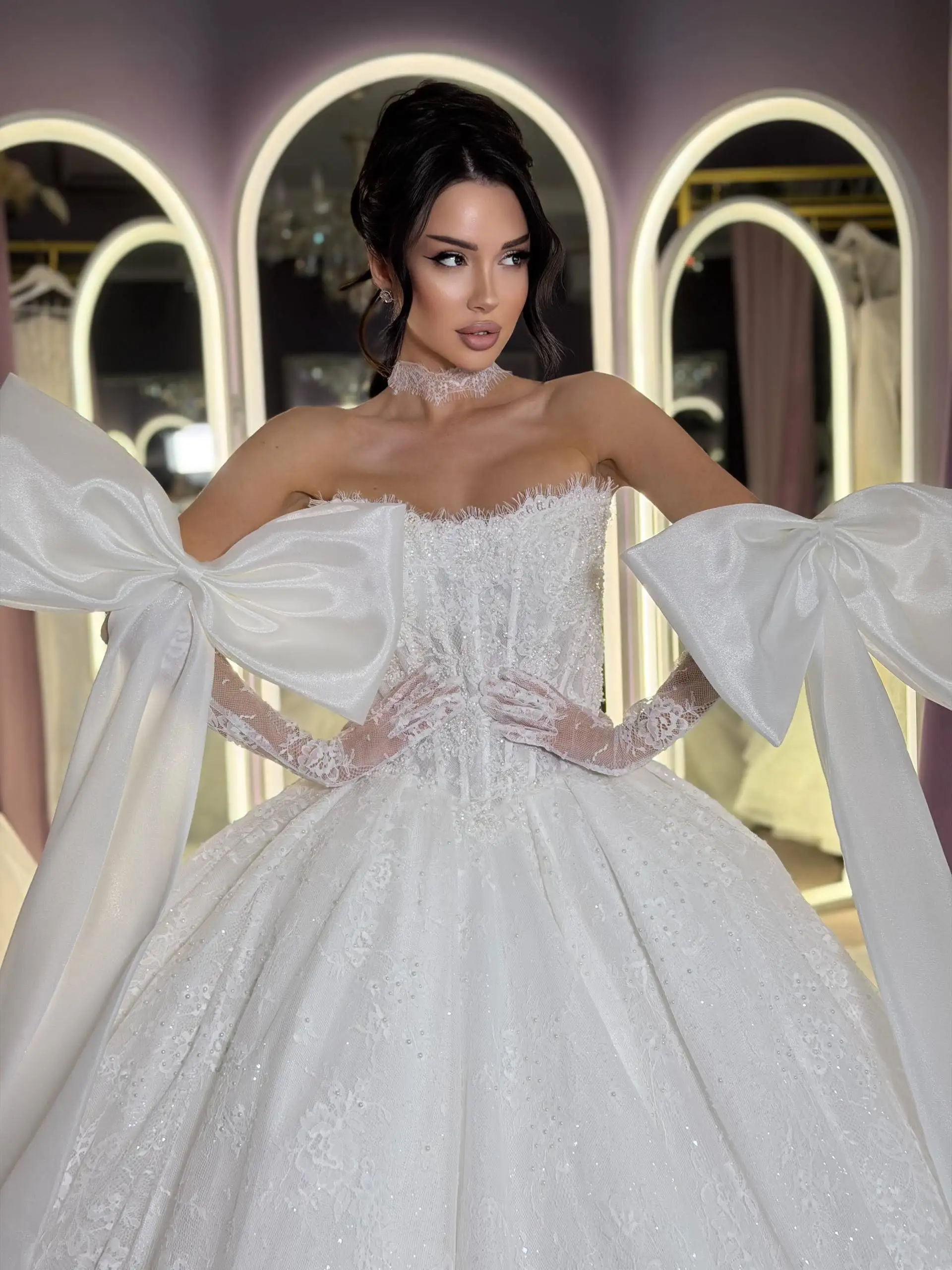Customized Wedding dresses Detachable Sleeve bow Princess Bridal Gown Amanda Novias Official