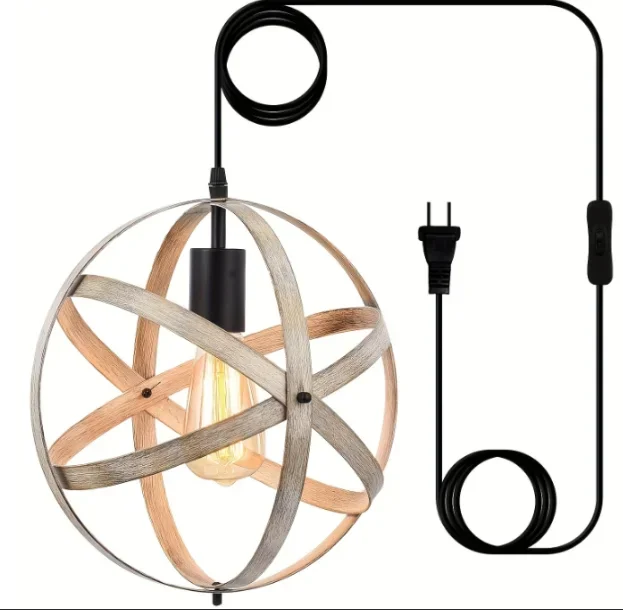 

Industrial Plug-in Globe Pendant Light Base Vintage Spherical Hanging Lights Lantern for Living Room Kitchen Restaurant