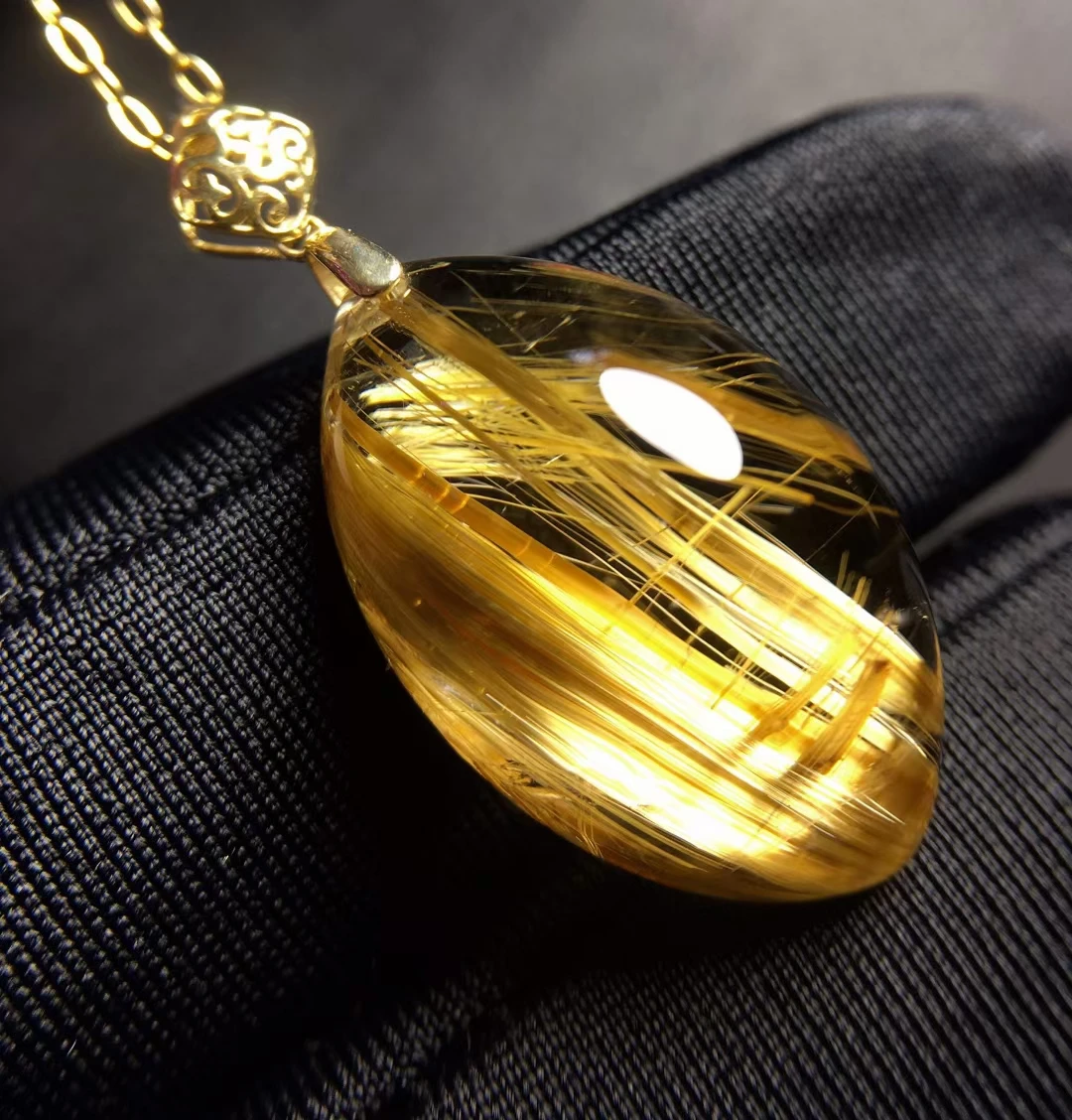 

Natural Gold Rutilated Quartz Pendant Flower Rutilated Quartz Jewelry 22.6*14*9.3mm Oval Men Women Brazil AAAAAAA