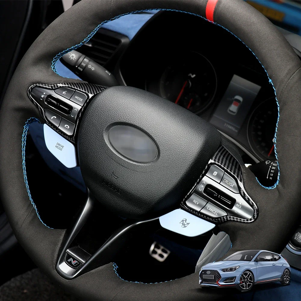 Interior Accessories Carbon Fiber Style Car Steering Wheel Frame Cover Trim For Hyundai Veloster N 2019-2023 Kona N i30N