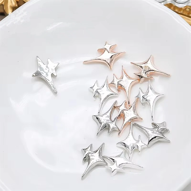 10pcs Exqusitive Nail Star Ornament Luxury Silver Rose Gold Alloy Four Star Nail Charms Flash Meatl Mancure Nail Art Decorations