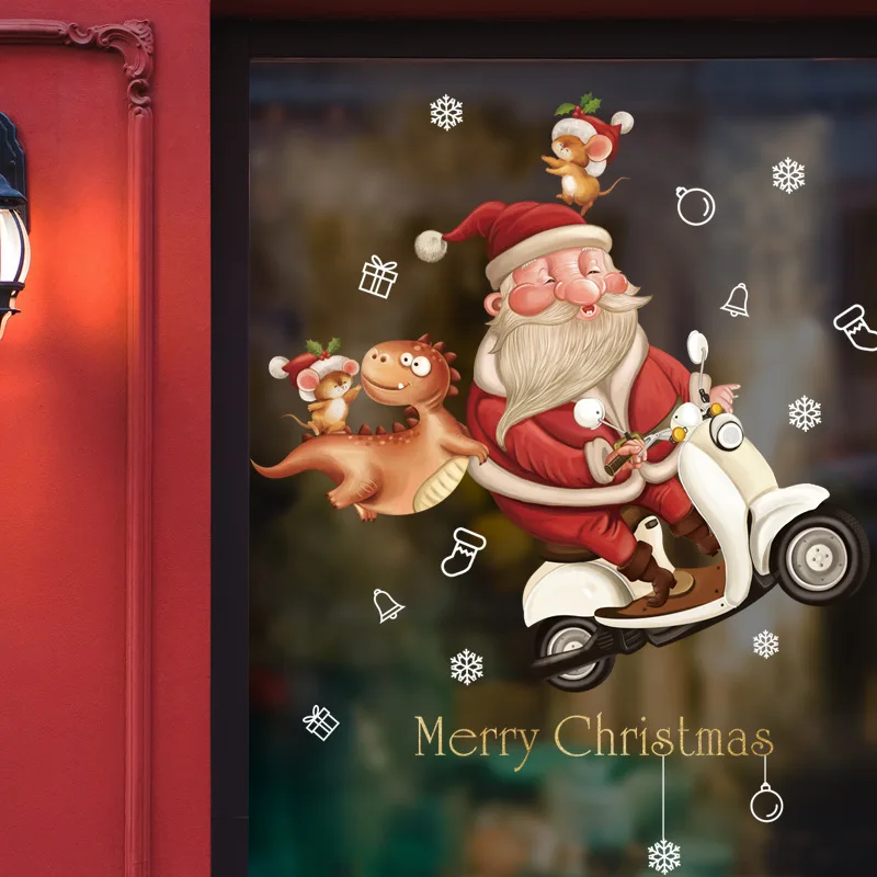 New Christmas Mirror Stickers Cartoon Santa Claus Gingerbread Man Window Glass Static Sticker Happy New Year 2026 Merry Christma
