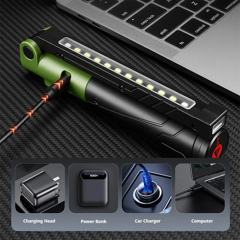 Portable COB LED Flashlight USB Rechargeable Work Light Magnetic Lanterna Hanging Lamp with Built-in Battery Camping Torch