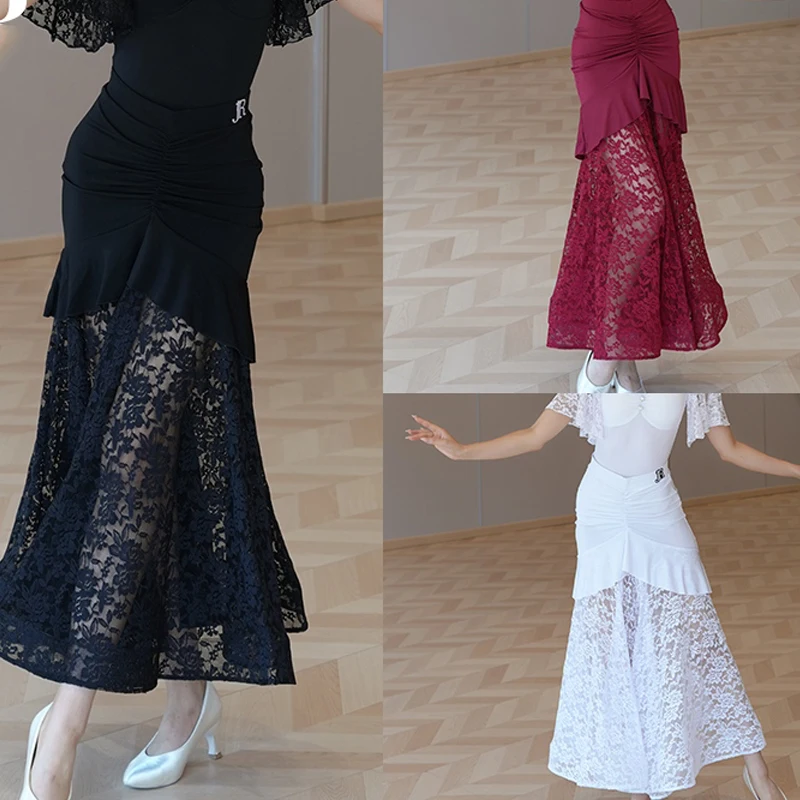 Novas saias de dança de salão rendas grande balanço saia espinha de peixe trajes roupas de prática valsa dança desempenho roupas wear dql11803