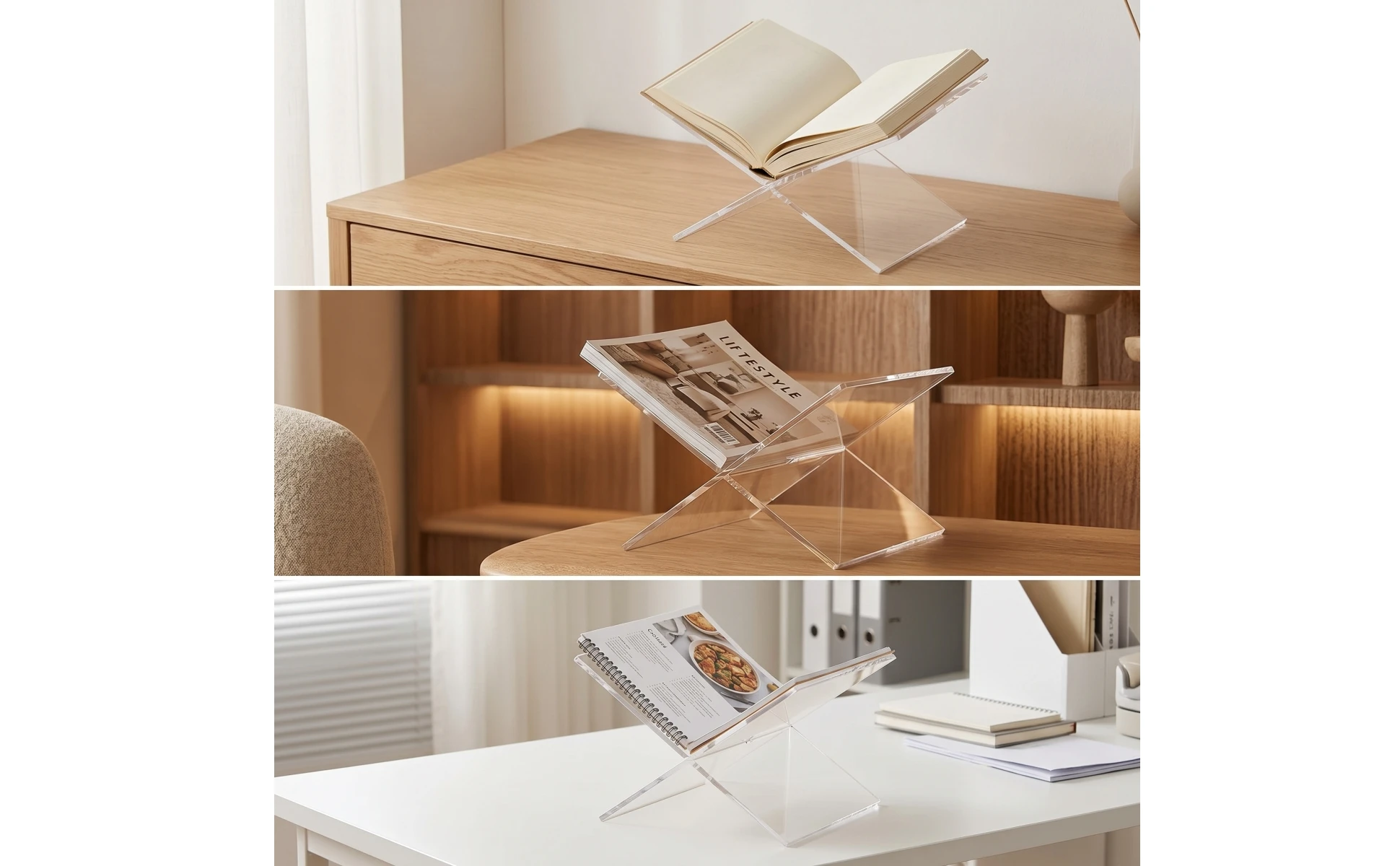 X-Shaped Display Stand Interlocking Acrylic Book Stand Tabletop Book Display Freestanding Magazine Rack Clear for Readers