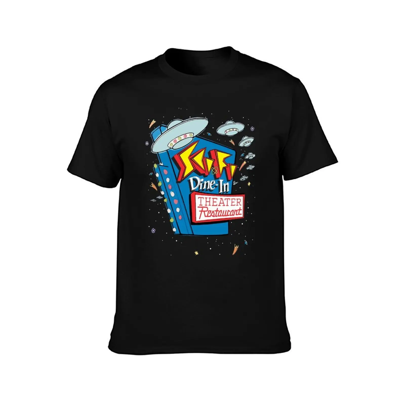 Sci-Fi Dine-In Theater Restaurant - UFO T-Shirt, Summer Casual Cotton Tee, Oversized Streetwear Tops, Vintage Graphic Print