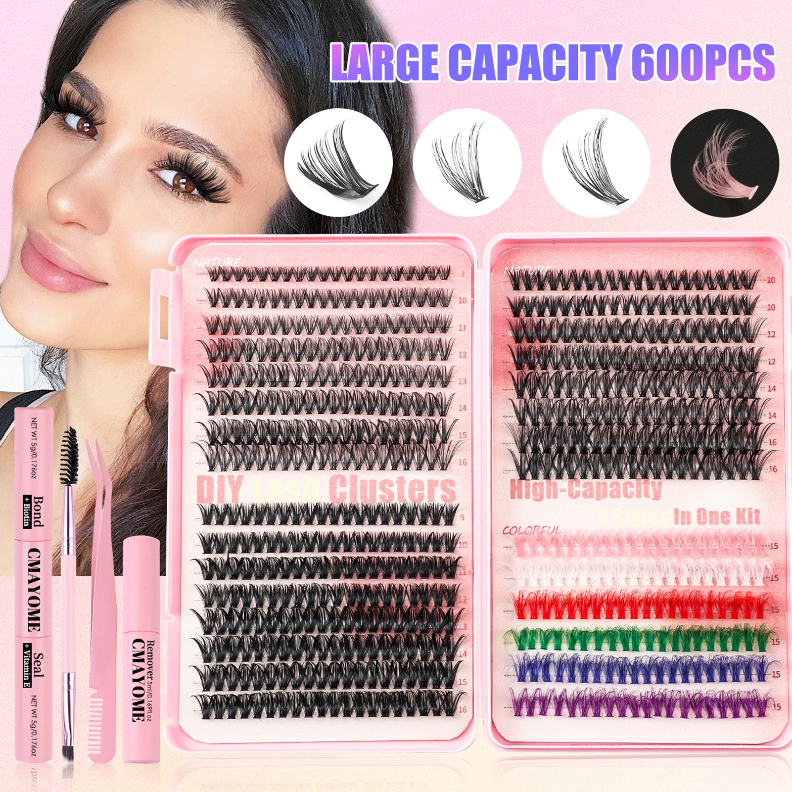 392-600pcs False Eyelashes Extensions DD Curl Clusters Eyelash Cluster  for Beauty Eye Cosplay DIY Makeup