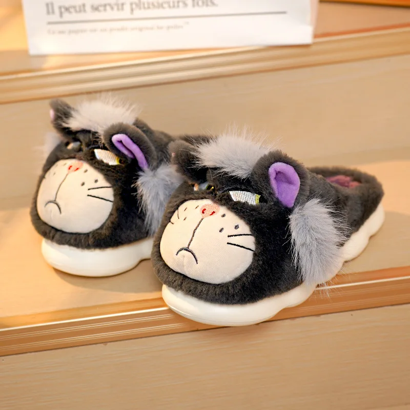 

Newest unhappy kitty slippers woman funny animal furry slides shoes for home slipper woman fluffy cat booties outdoor slippers