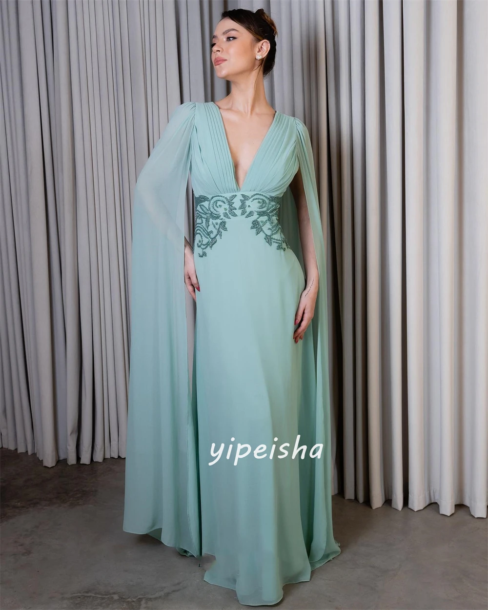 Customized Modern Style Chiffon Embroidery A-line V-neck Midi Dresses Prom Dresses Retro Fashion Elegant Exquisite High Quality