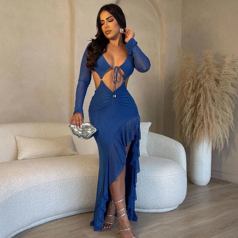 Женское платье-годе с открытой спиной, однотонное приталенное платье с высокой талией в европейском и американском стиле, весна-лето 2024