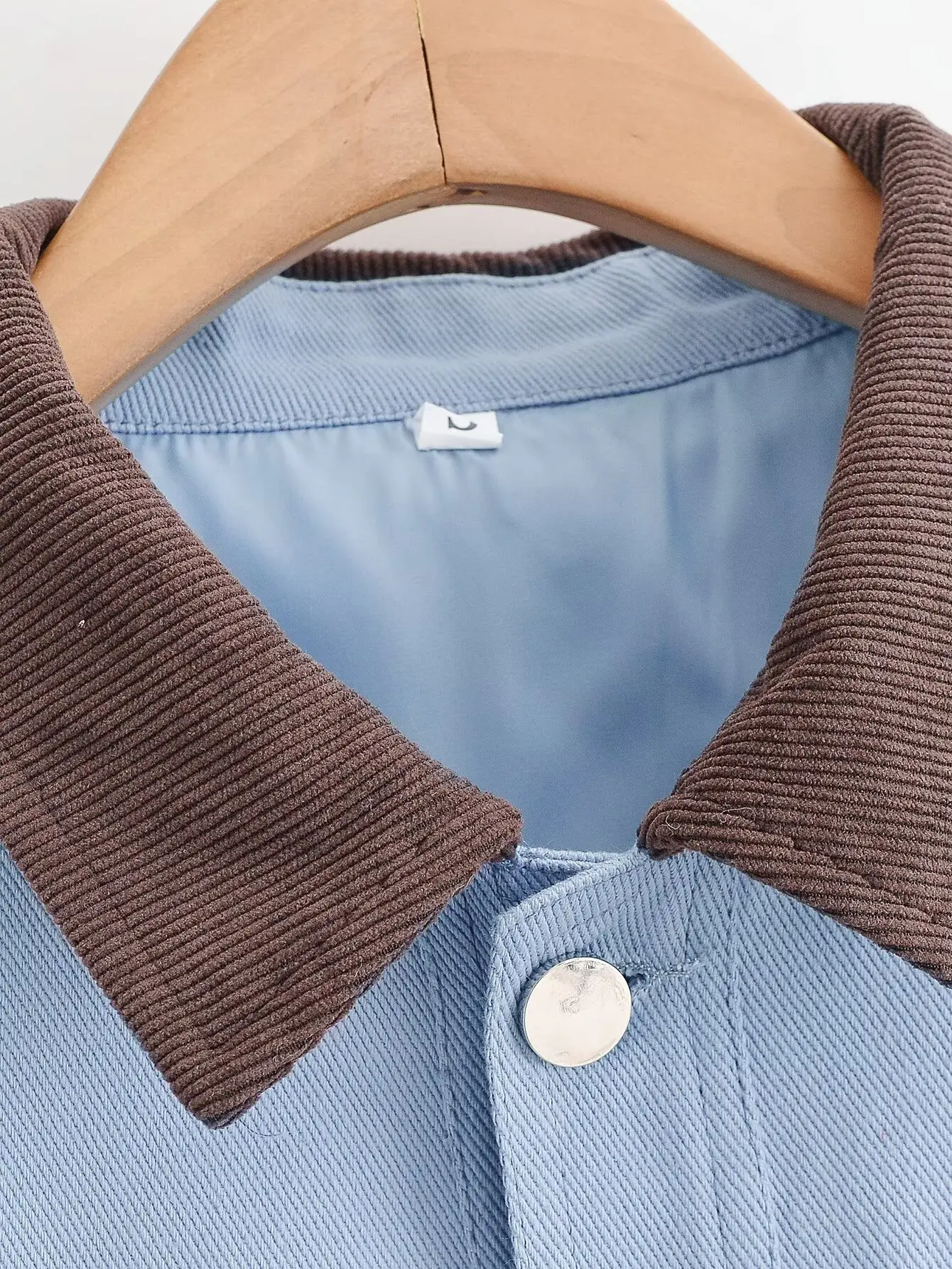 Women's Blue Loose Fit Spring Jacket with Pockets