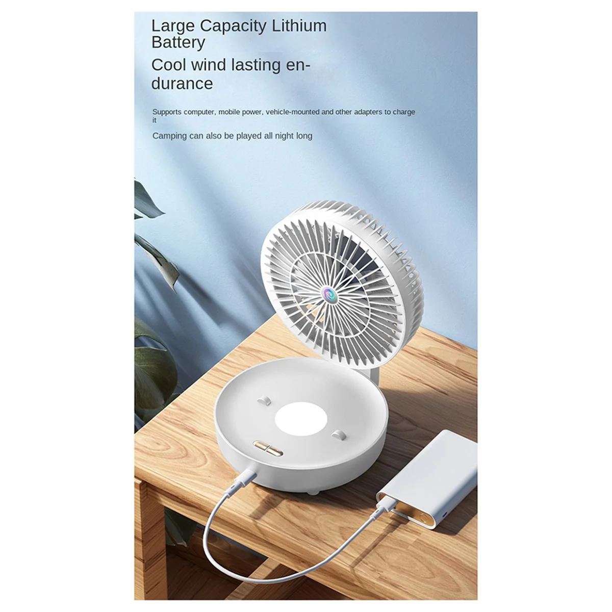 Wall Mounted Fan USB Charging Folding Small Fan Ultra Quiet 3 Speeds Light, Portable Air Circulator Fan,Dark Blue