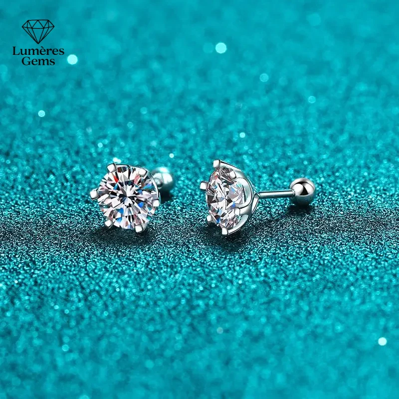 

18K White Gold Stud For Women 0.3Ct/0.5Ct/1Ct/2Ct/4Ct Screw Six-Claw Diamond Moissanite Platinum Pt950 Earrings Jewelry