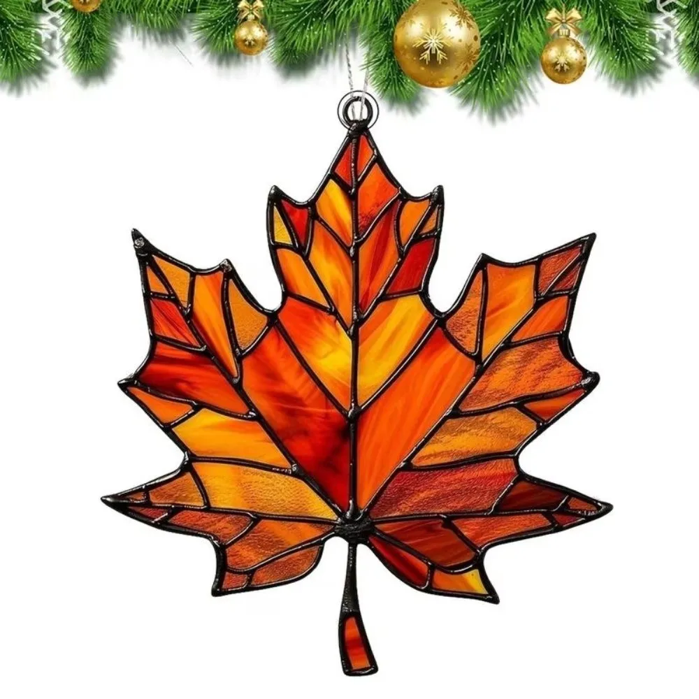 Acrylic Maple Leaf Light Catcher 2D Flat Design Wall Hanging Maple Leaf Hanging Ornament Classic Style Stained Leaf Decorations