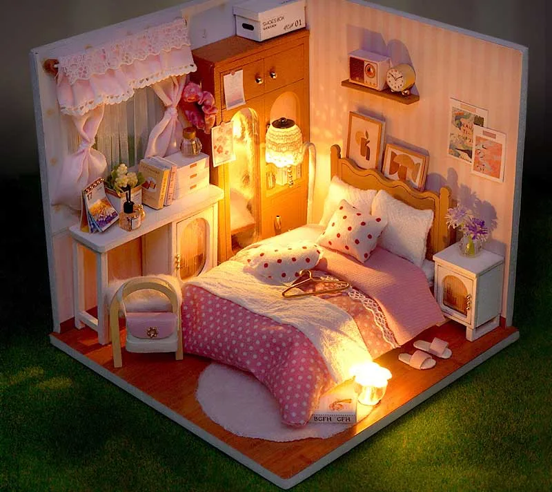 DIY Puppenhaus Holz-Miniatur-Set mit Möbelset Handgefertigtes Modell-Bausatz Spielzeug-Geschenkbox für Geburtstage – Detail 11