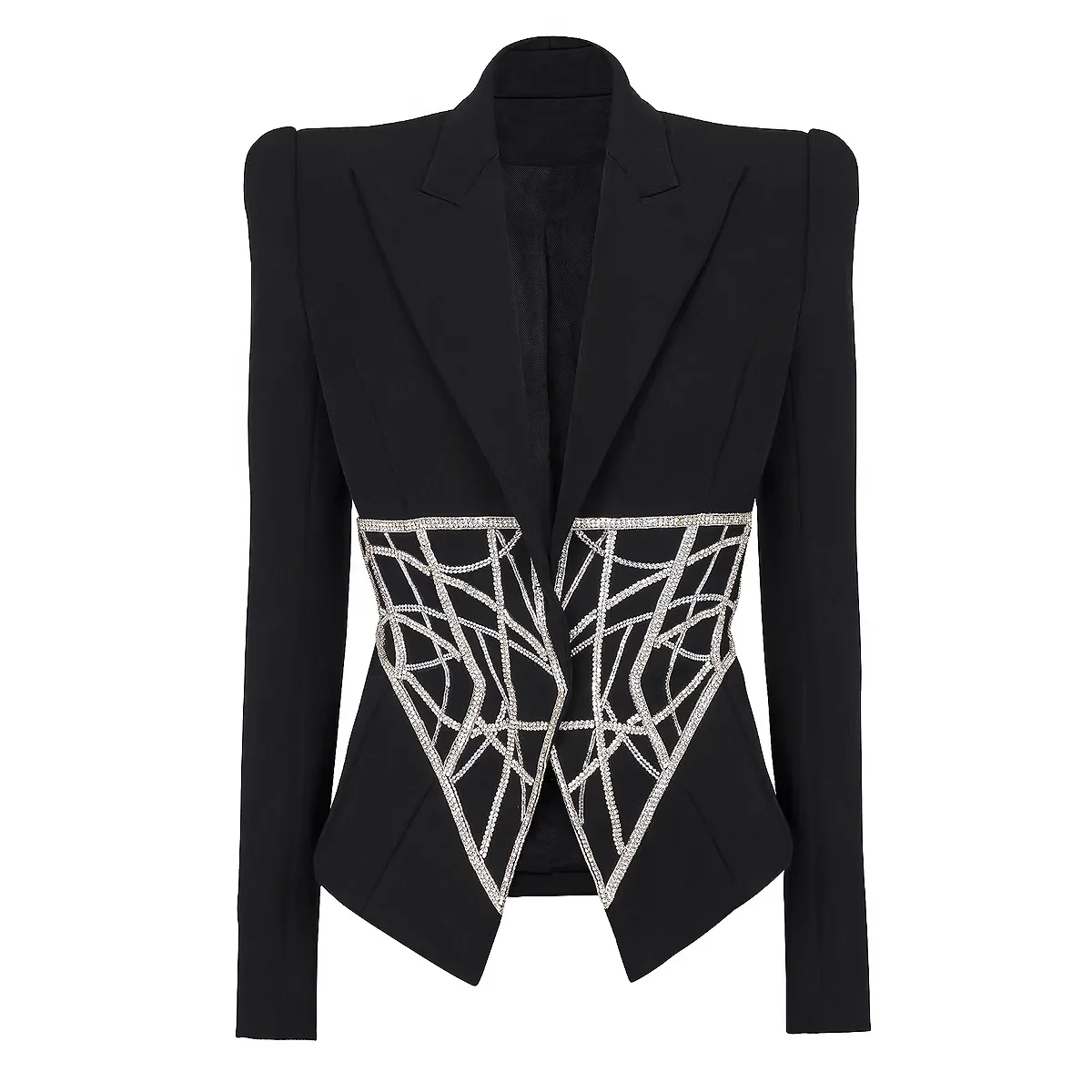 French Fashion Commuter Heavy Industry Beads Diamond Single Buckle High Waist Slim Elegant Black Blazer Jackets Top Women Autumn