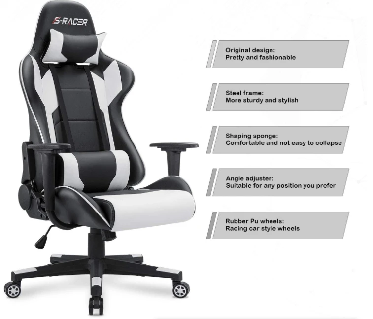 Gaming, Office Chair High Back Computer Chair Leather Desk Chair Racing Executive Ergonomic Adjustable Swivel