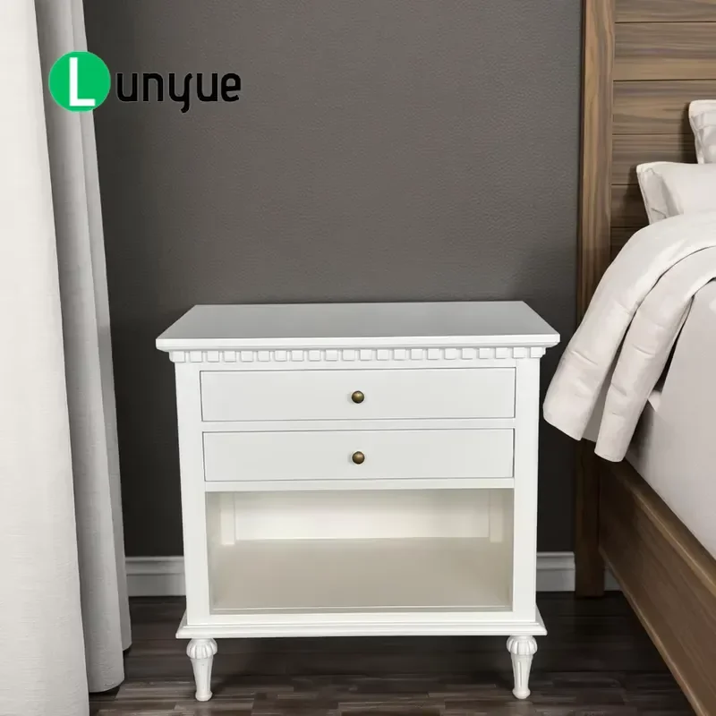 Hampton Traditional Vintage Farmhouse White Solid Birch Bedside Table with Drawer for Bedroom Living Room Home Decor Storage