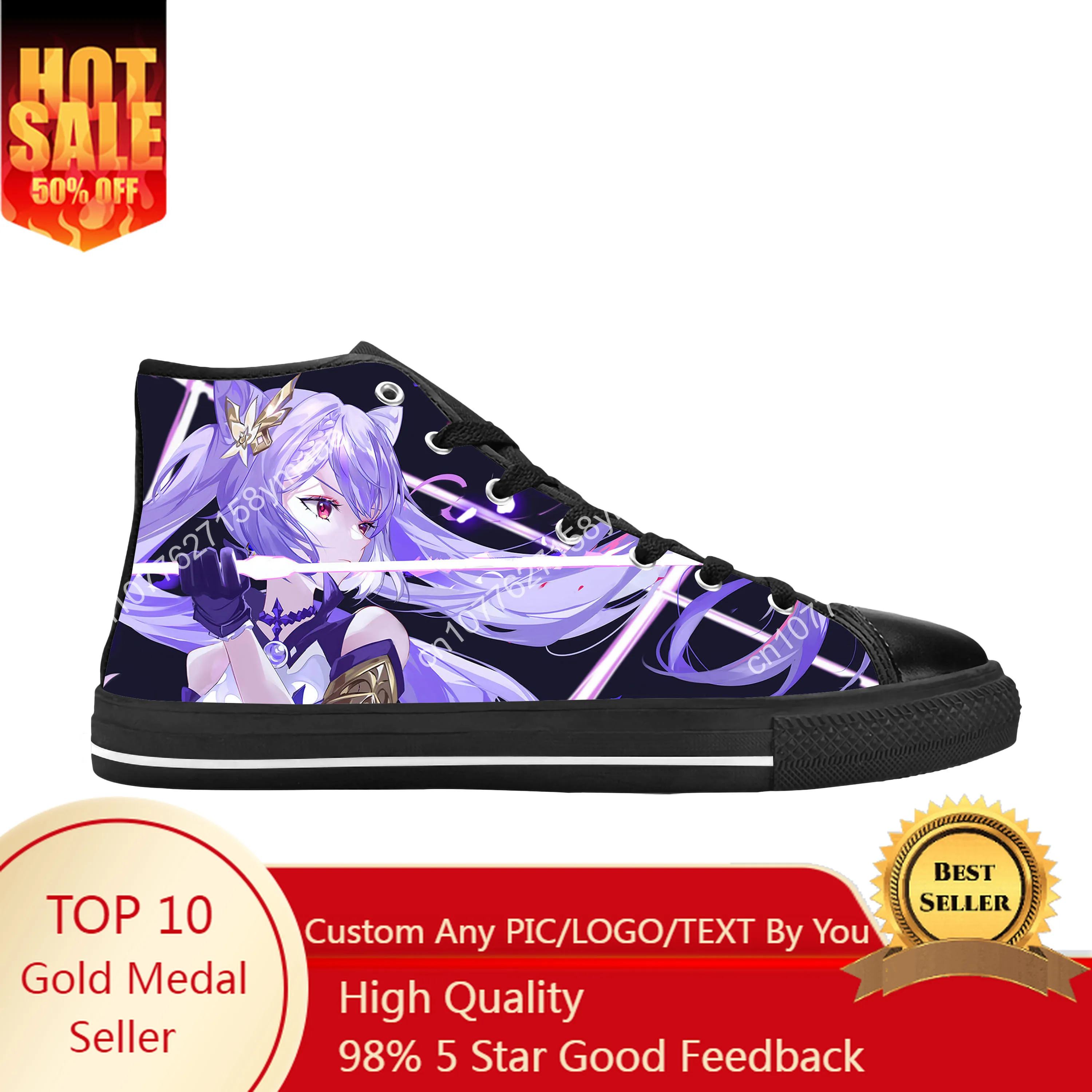 Anime Manga Cartoon Game Genshin Impact Keqing Casual Cloth Shoes High Top Comfortable Breathable 3D Print Men Women Sneakers