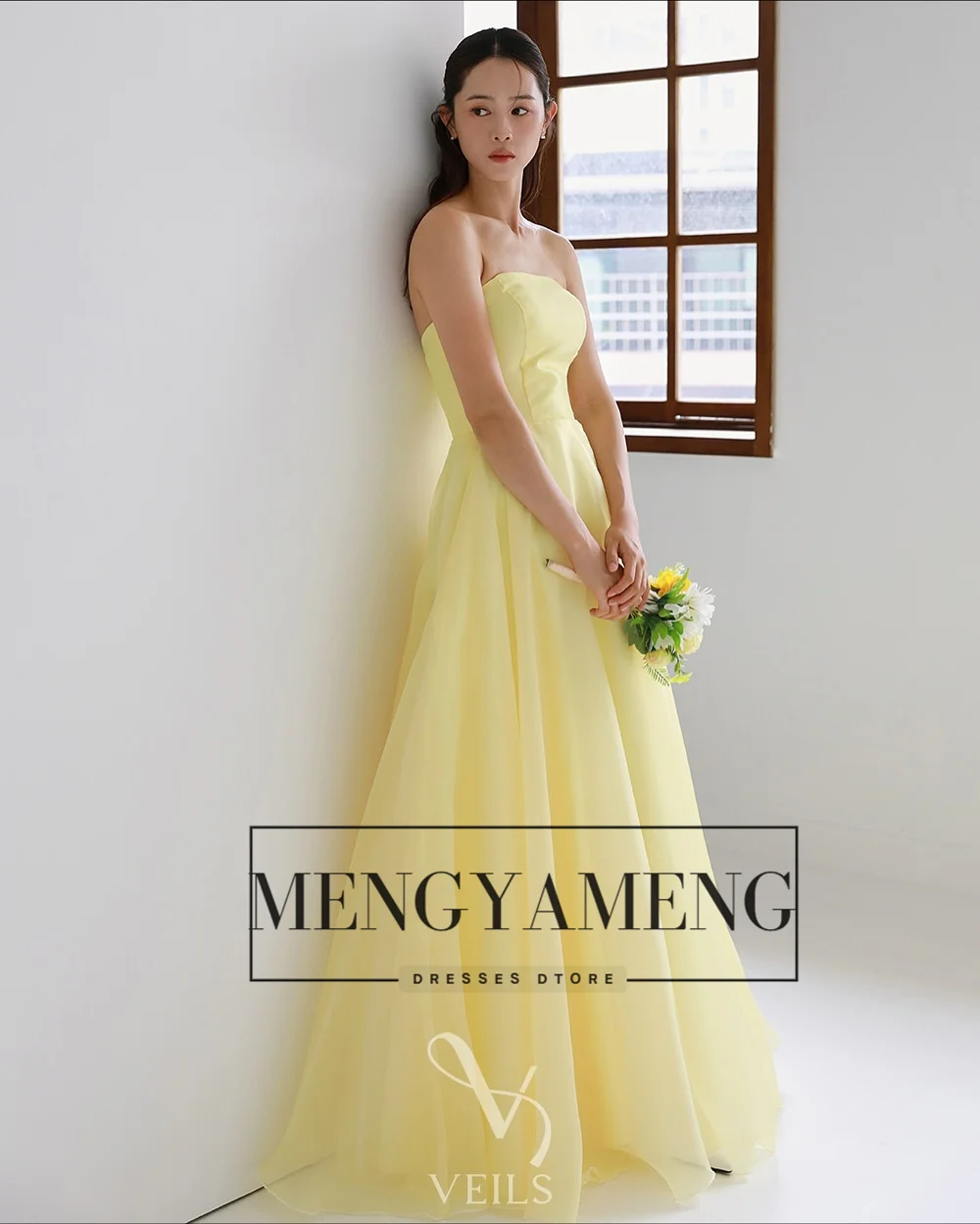 ZHUISHU Yellow Korean Evening Party Dresses Strapless Corset Back Long Prom Party Gown Customized Bridal Wedding Snap Dresses