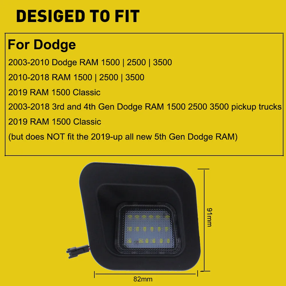 Winetis 2Pcs 6000K White LED License Plate Lights Number Tag Lamps Housing Replacement For 2002-2018 Dodge RAM 1500 2500 3500