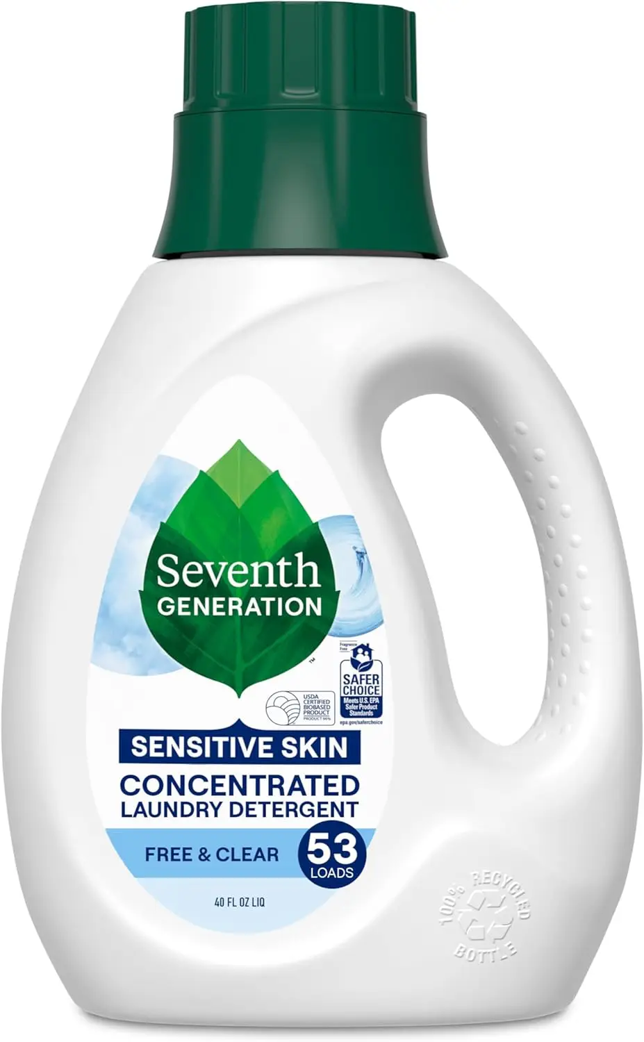 

Fragrance-Free Concentrated Laundry Detergent Liquid, Free & Clear, 40 oz for Sensitive Skin