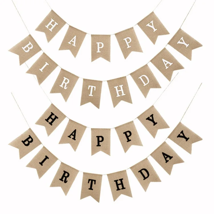 Happy Birthday Linen Banner Hanging Burlap Garland for Adult Kids Birthday Home Party Decorations Photo Prop Supplies