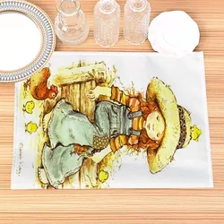 Sarah Kay Print Linen Dining Table Mats Kitchen Placemat 30X40cm Coasters Pads Bowl Cup Mat