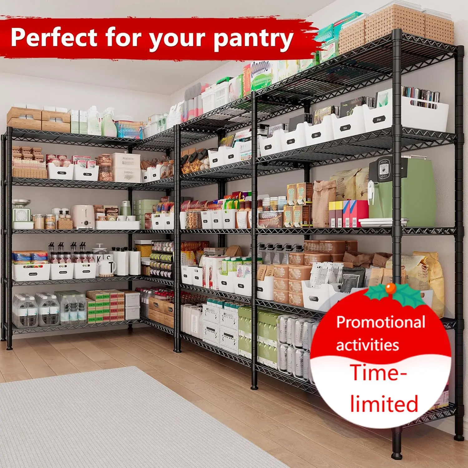 

REIBII 70" W Storage Shelves Load 1600LBS,Metal Shelving 5-Tier Wire Shelving Unit Garage Shelving for Storage Adjustable Metal
