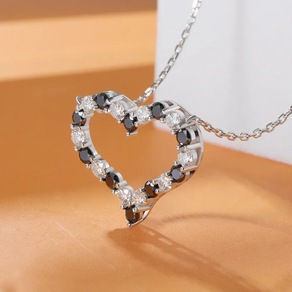 FEOBUR 2ct Black White Moissanite Necklace Heart Pendant for Women 925 Sterling Silver Stud Earring Jewelry Girls Birthday Gift