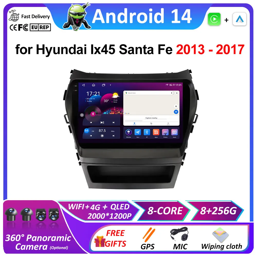 DSP Stereo Wireless Carplay for Hyundai Ix45 Santa Fe 2013 2014 2015 2016 2017 Android Smart System 2.5D Touch Screen Head Unit