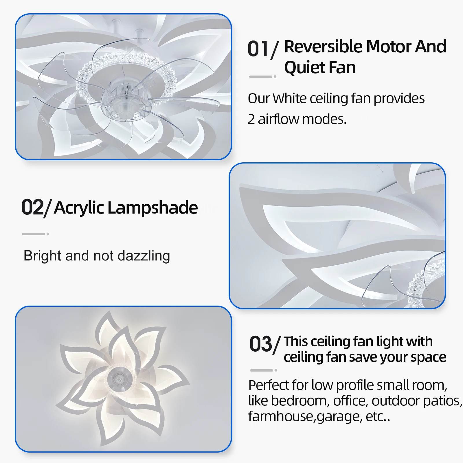 مروحة جيلينا الإبداعية على شكل زهور مروحة سقف ذكية حديثة مع تطبيق خفيف ومروحة مصباح سقف LED لغرفة النوم بجهاز تحكم عن بعد