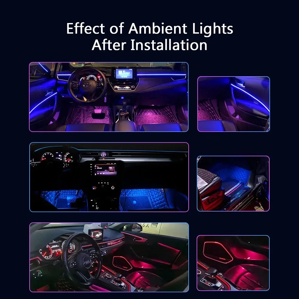 18 in 1 RGB LED Car Ambient Light Universal Interior 64 Color Hidden Acrylic Strip Decoration Atmosphere Light With App Control