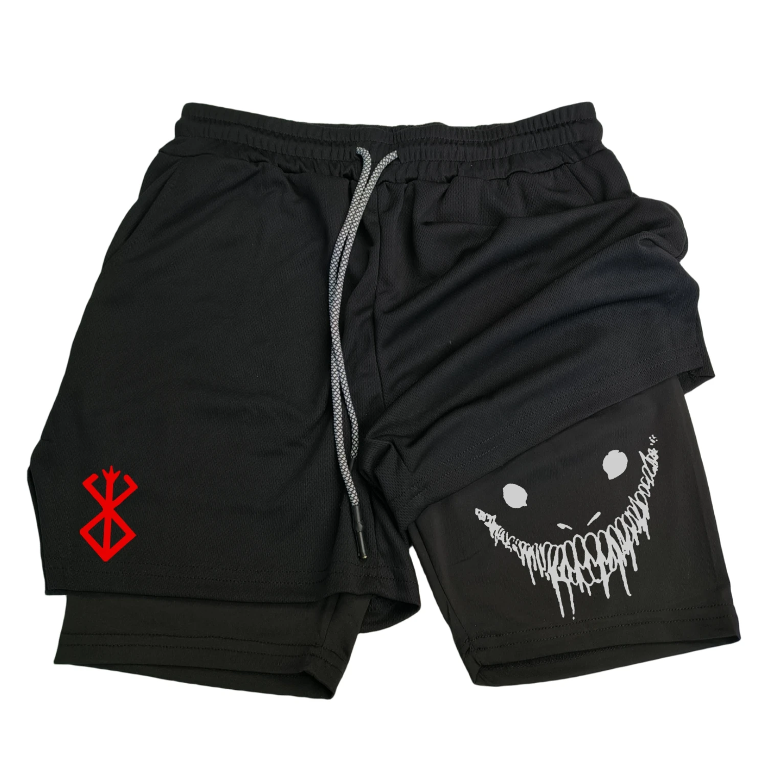 Berserk-pantalones cortos deportivos 2 en 1 para hombre, Shorts de secado rápido para correr, entrenamiento de gimnasio y Fitness, doble cubierta,