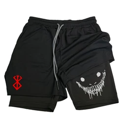 Anime Berserk Running Shorts Men Fitness Gym Training 2 in 1 Sports Shorts Quick Dry Workout Jogging Double Deck Summer