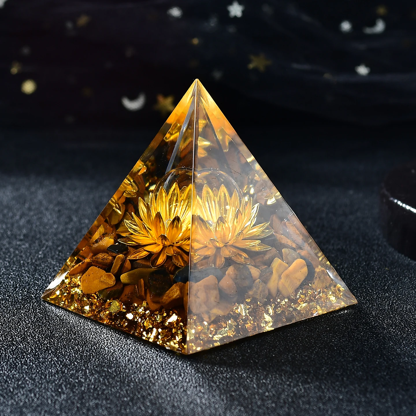 Piedra de Resina Natural de Ojo de Tigre en Forma de Pirámide Energética - Piedra Decorativa Energética para Regalo Festivo