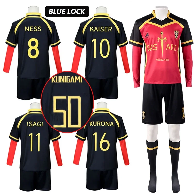 Disfraz de Anime Blue Lock Kaiser para hombres, uniforme rojo, peluca de Bastard Munchen Ness Isagi yoachi Kurona, Cosplay de fútbol