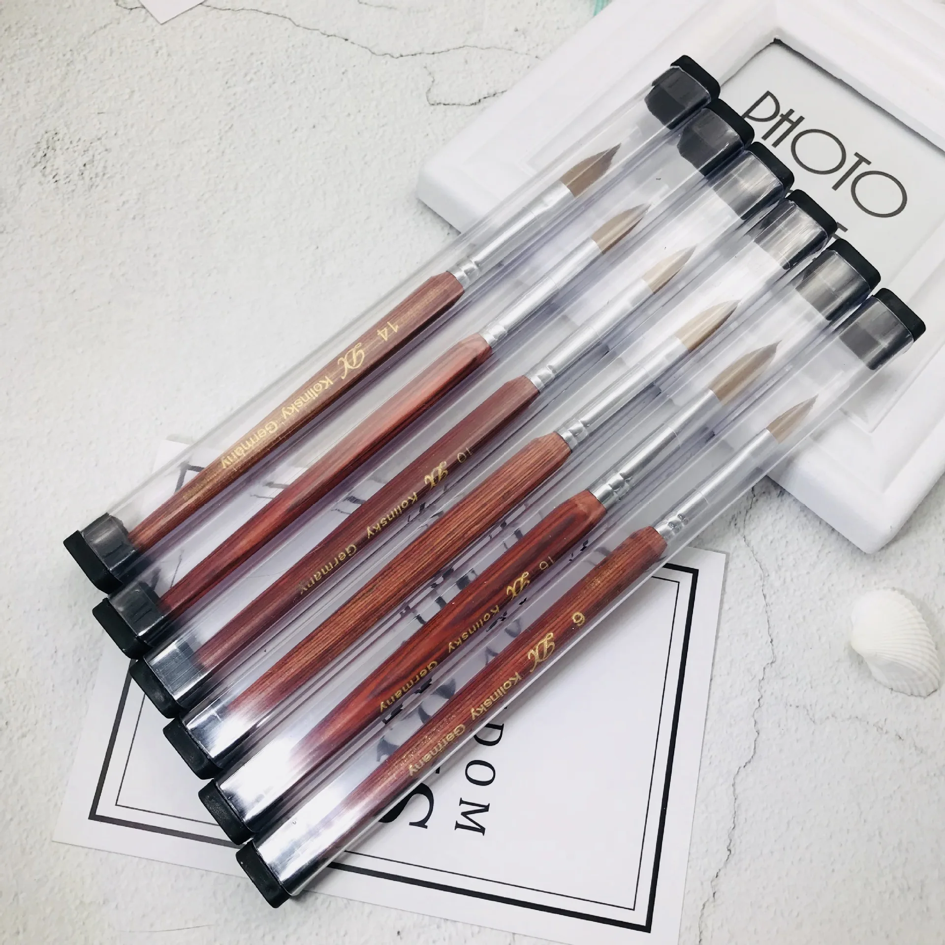 1Pcs 100% Kolinsky Sable Nail art Pinsel Acryl Flüssigkeit Pulver Werkzeug Holzgriff Kupfer Rohr Für Professionelle Nagel Techniker