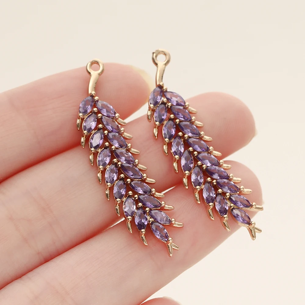 2/4Pcs/Lot 10*35mm 18K Gold Color Brass Feather Charms Pendants for Necklace Earrings Jewelry Making Supplies Accessories