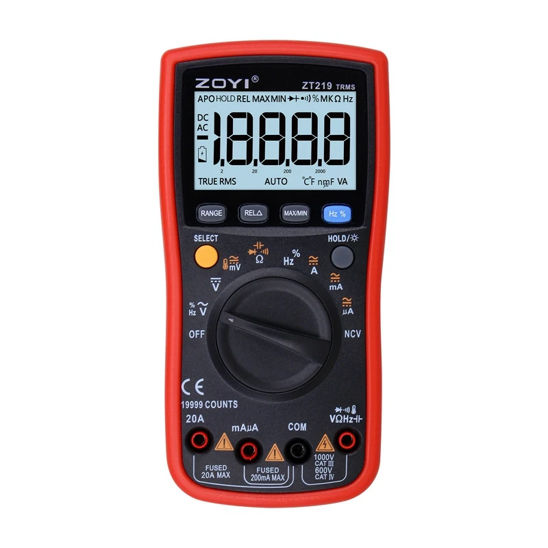 ZT219 True-RMS 19999 Counts Digital Auto Range Multimeter NCV Frequency Auto Power Off AC Ammeter Current Ohm