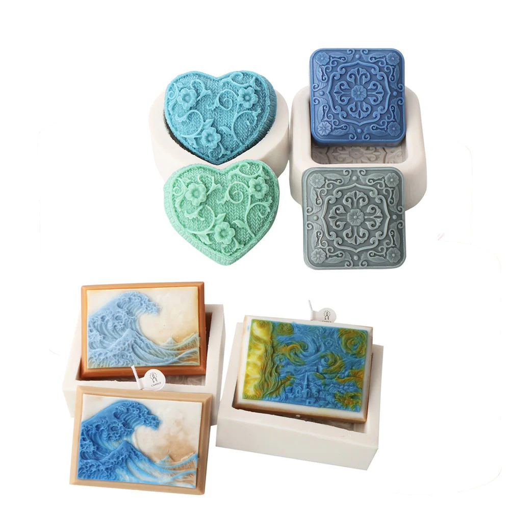 3D Square Soap Mold Designs DIY  Vintage Pattern Waves Starry Sky Modeling Hand-Made Silicone Mold