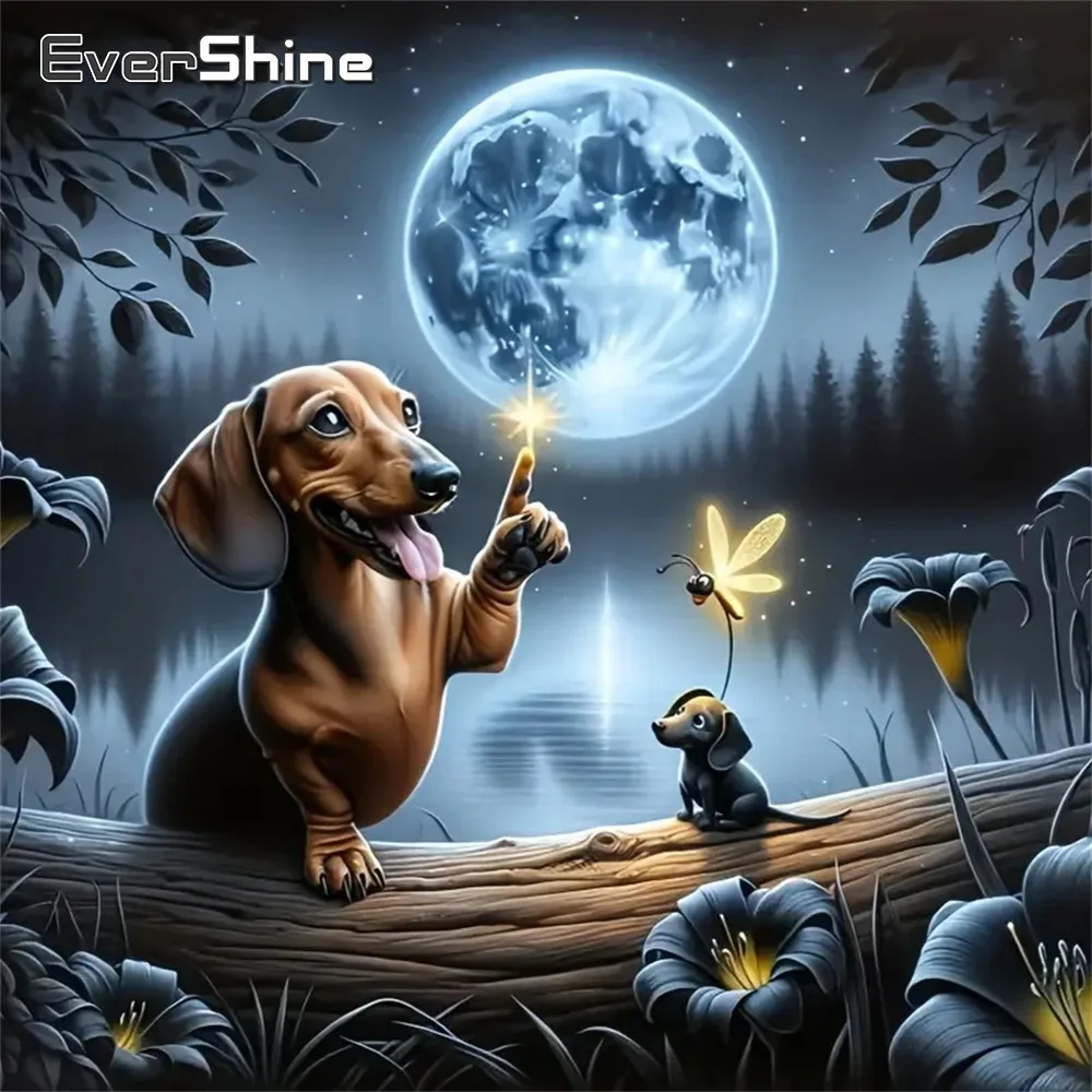 Evershine Neue Ankunft Diamant Mosaik Hund Tier DIY Acryl Handwerk Liefert Voll Platz Runde Diamant Malerei Mond Kind Hobby