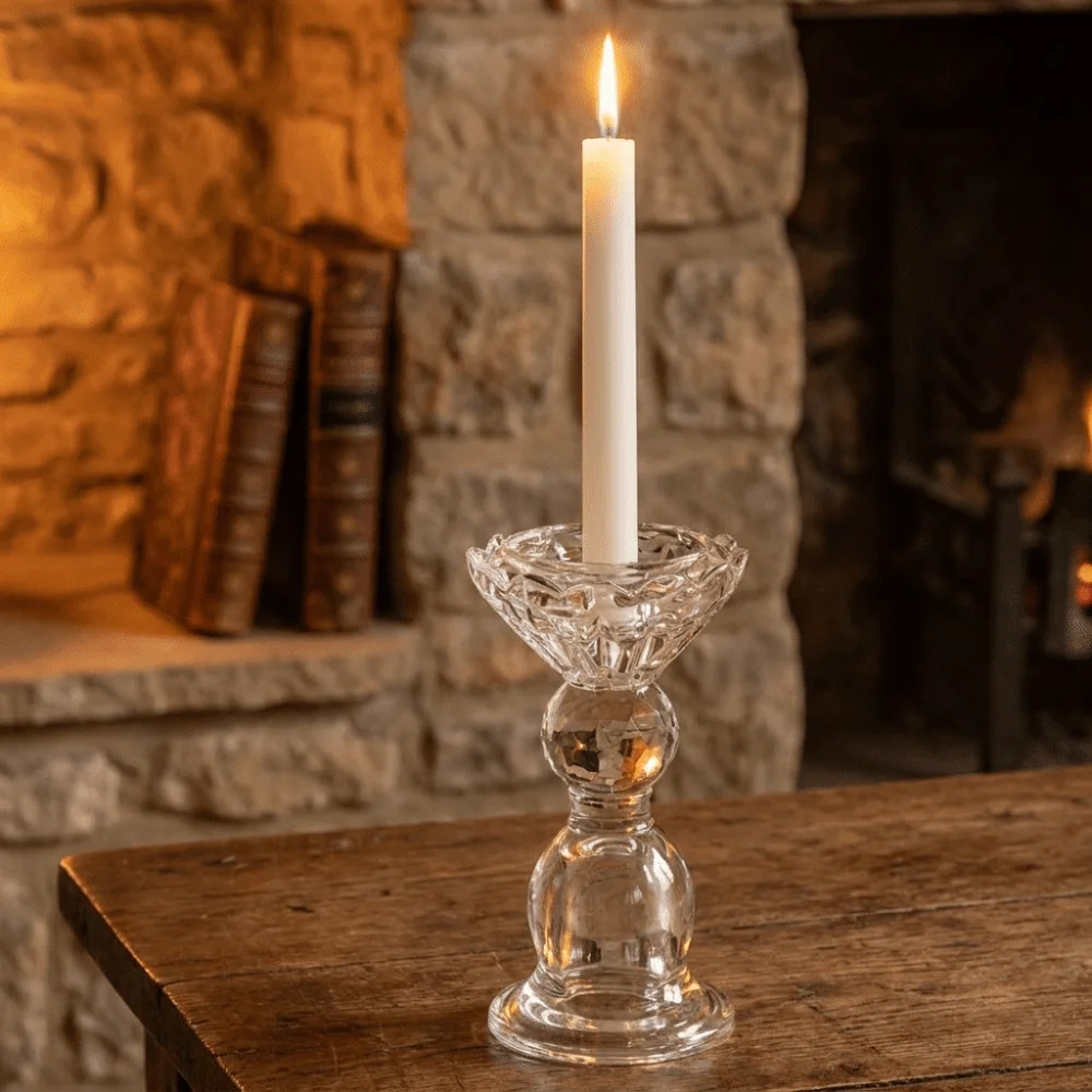 Vintage French Transparent Candle Holder High Footed Romantic Glass Candle Holder Elegant Decorative Candlestick Holder