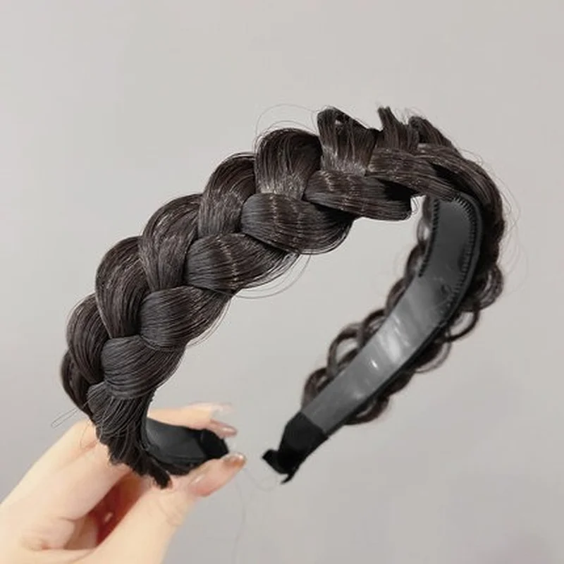 Schwarze Twist Braid Haarbänder für Frauen, gezahnt, rutschfest, Designer-Stirnbänder, modisch, verstellbare Zöpfe, Stirnband, Mädchen-Kopfbedeckung – Detail 5