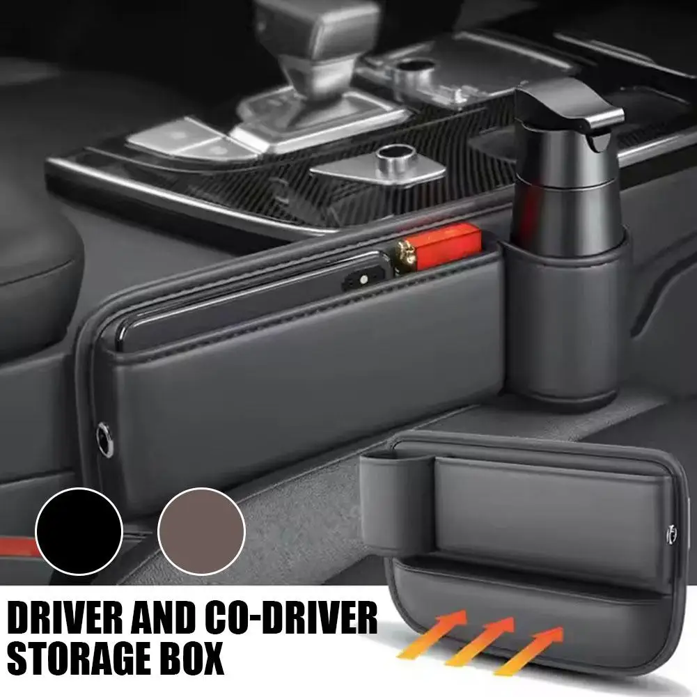 صندوق تخزين متعدد الوظائف لمقعد السيارة، حقيبة تخزين مانعة للتسرب، حامل أكواب، صندوق منظم لفتحة مقعد من جلد البولي يوريثان
