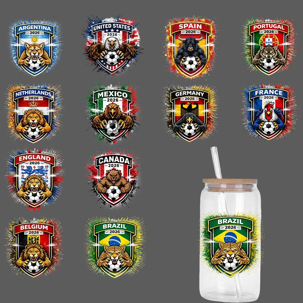 

12 sheets 4 inches 2026 Football national Cup Party DIY Decals 3D transfers uvdtf tumbler seal stickers 16oz uv dtf cup wraps